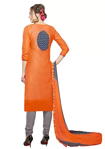 DnVeens Women Embroidery Cotton Dress Material (MDSAAYRA1704 Free Size Orange Grey), 2 image