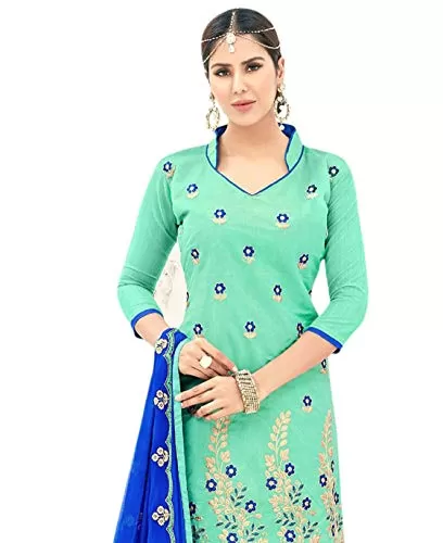 DnVeens Women Chanderi Heavy Embroidered Casual Salwar Suit Dress Material (BLGNGSMR1004A Rama Blue Unstitched), 2 image