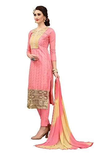 DnVeens Women's Peach Pure Cotton Embroidered Work UnStitched Salwar Suit Material (MDKHWAAB7011 Free Size), 3 image