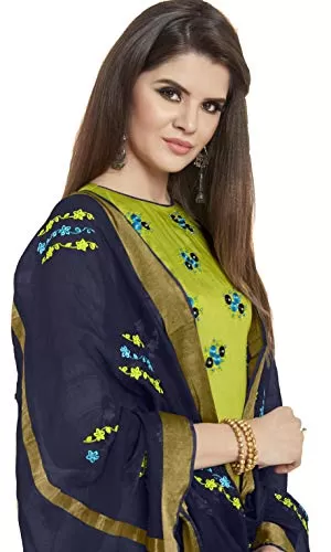 DnVeens Women's Cotton Slub Unstitched Heavy Dupatta Salwar Suit Dress Material (BLOSSOM7001; Green; Blue; Free Size), 2 image