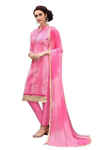 DnVeens Women's Pink Pure Cotton Embroidered Work UnStitched Salwar Suit Material (MDKHWAAB7006 Free Size), 4 image