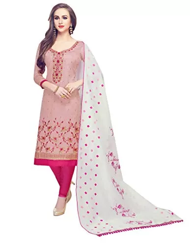 DnVeens Women Embroidery Cotton Dress Material (MDSAAYRA1712 Free Size Peach Pink), 2 image