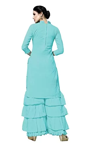 DnVeens Women's Blue Cotton Embroidered Fancy Salwar Suit Dress Material (MDLAADO7203 Free Size), 2 image