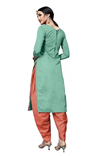 DnVeens Women's Cotton Embroidered Dress Material With Fancy Dupatta MDSULTANA7312 Green & Orange Unstitched), 2 image