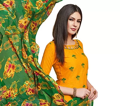 DnVeens Women's Cotton Jacquard Casual Embroidery Unstitched Dress Material (DIVYANSHI2008; Yellow; Free Size), 2 image
