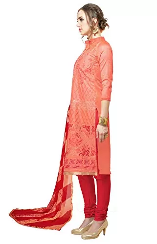DnVeens Women Embroidery Cotton Dress Material (MDSAAYRA1710 Free Size Orange), 4 image