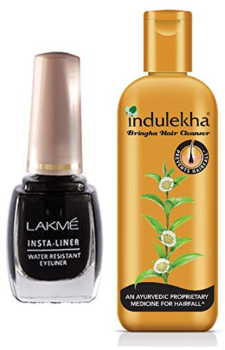 Lakme Insta Eye Liner Black 9ml And Indulekha Bringha Anti Hair Fall Shampoo  200ml - the best price and delivery | Globally