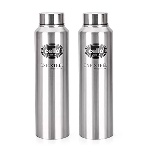 Cello Crysta Stainless Steel Single Walled Water Bottle 1000ml 2pcs Silver