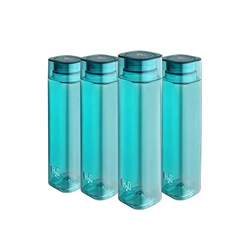 Cello H2O Squaremate Plastic Water Bottle 1-Liter Set of 4 Aqua Blue