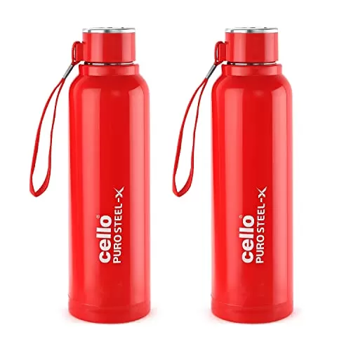 Cello Puro Steel-X Benz Water Bottle with Inner Steel and Outer Plastic 900 ml Set of 2(Red)