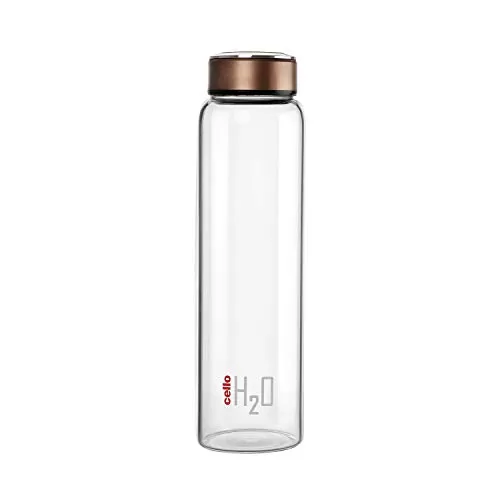Cello H2O Borosilicate Glass Water Bottle Clear 600 ml Copper