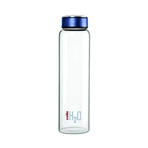 Cello H2O Borosilicate Glass Water Bottle (1000 ml Clear and Blue)