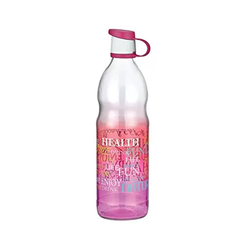 Cello D'Ziner Clear Glass Water Bottle Light Weight and Leak Proof 1000 ml Pink