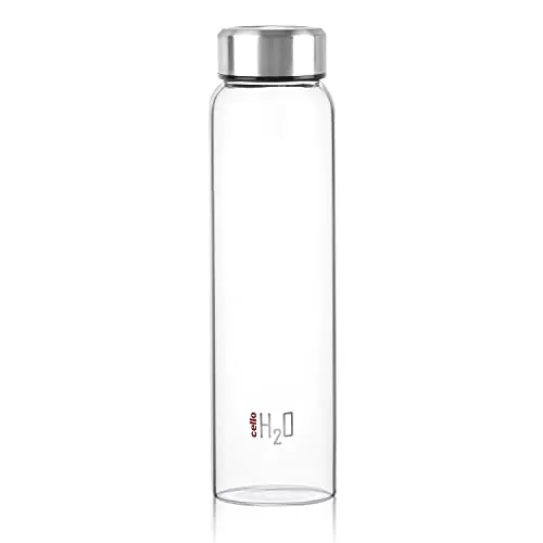 Cello H2O Steelo Borosilicate Glass Water Bottle Microwave Safe Clear 1000ml (CLO_GLS_H2OSTEELO_1000ML)