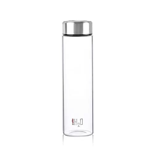 Cello H2O Steelo Borosilicate Glass Water Bottle Microwave Safe Clear 600ml