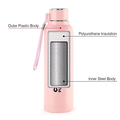 Cello Puro Steel-X Benz Water Bottle with Inner Steel and Outer Plastic 900 ml (Pink), 8 image
