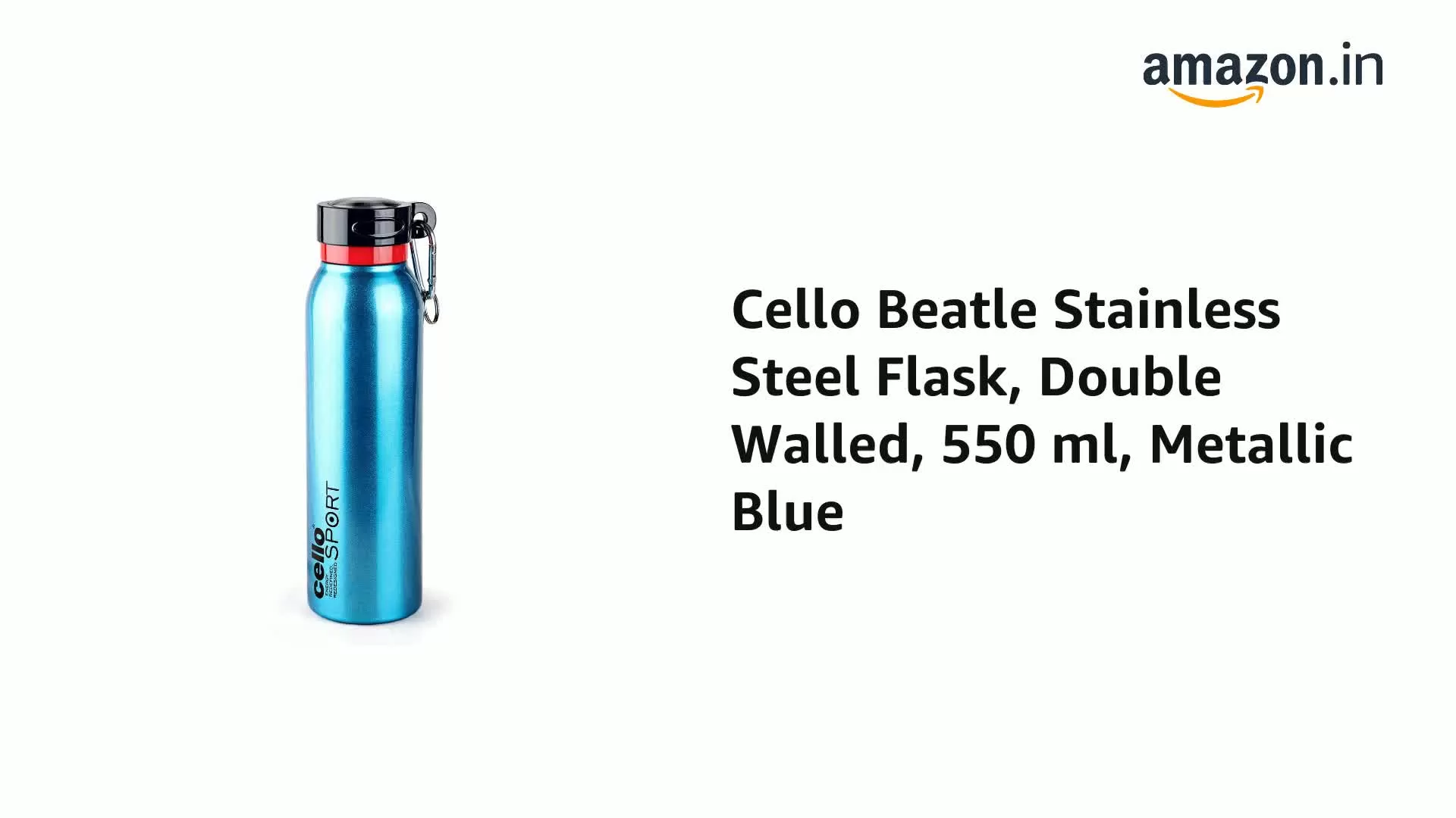 Cello Beatle Stainless Steel Double Walled Water Bottle Hot and Cold 550ml 1pc Flask Metallic Blue, 2 image