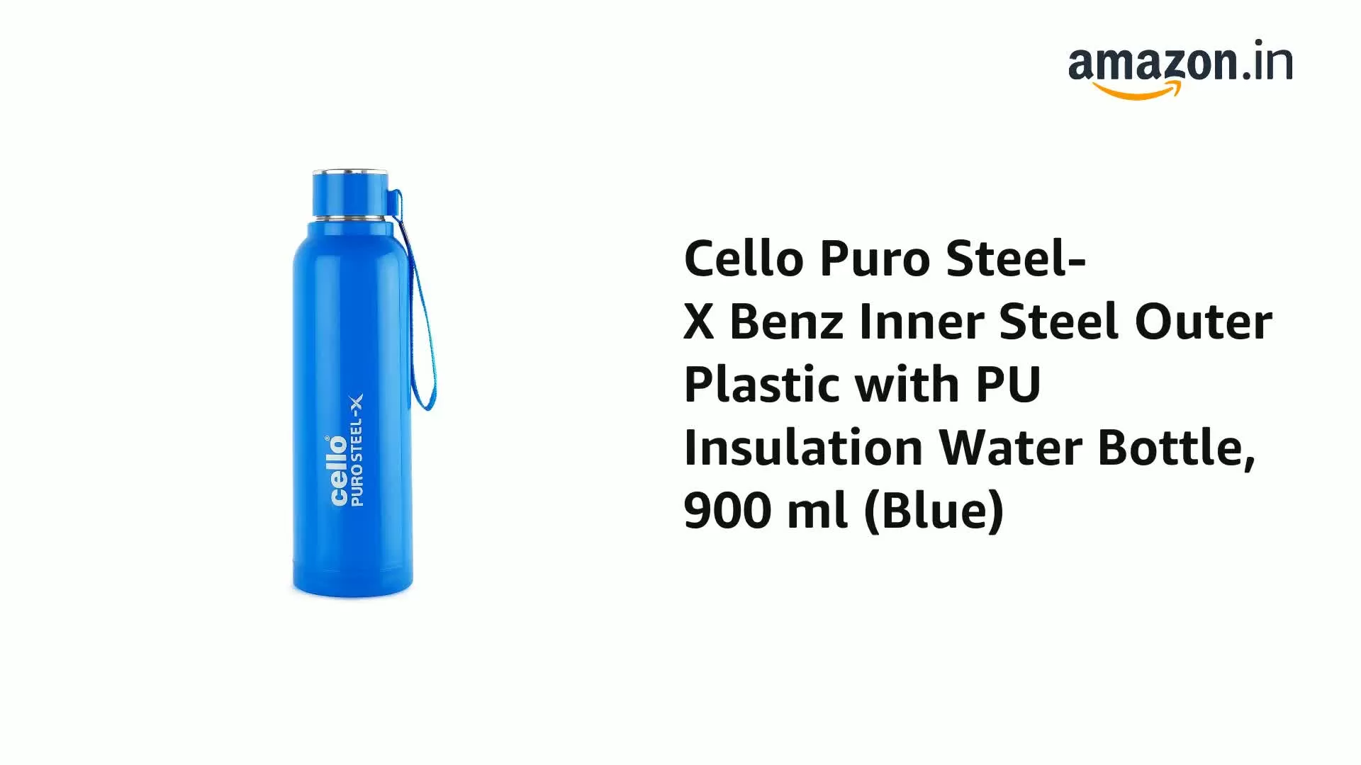 Cello Puro Steel-X Benz Water Bottle with Inner Steel and Outer Plastic 900 ml (Blue), 2 image