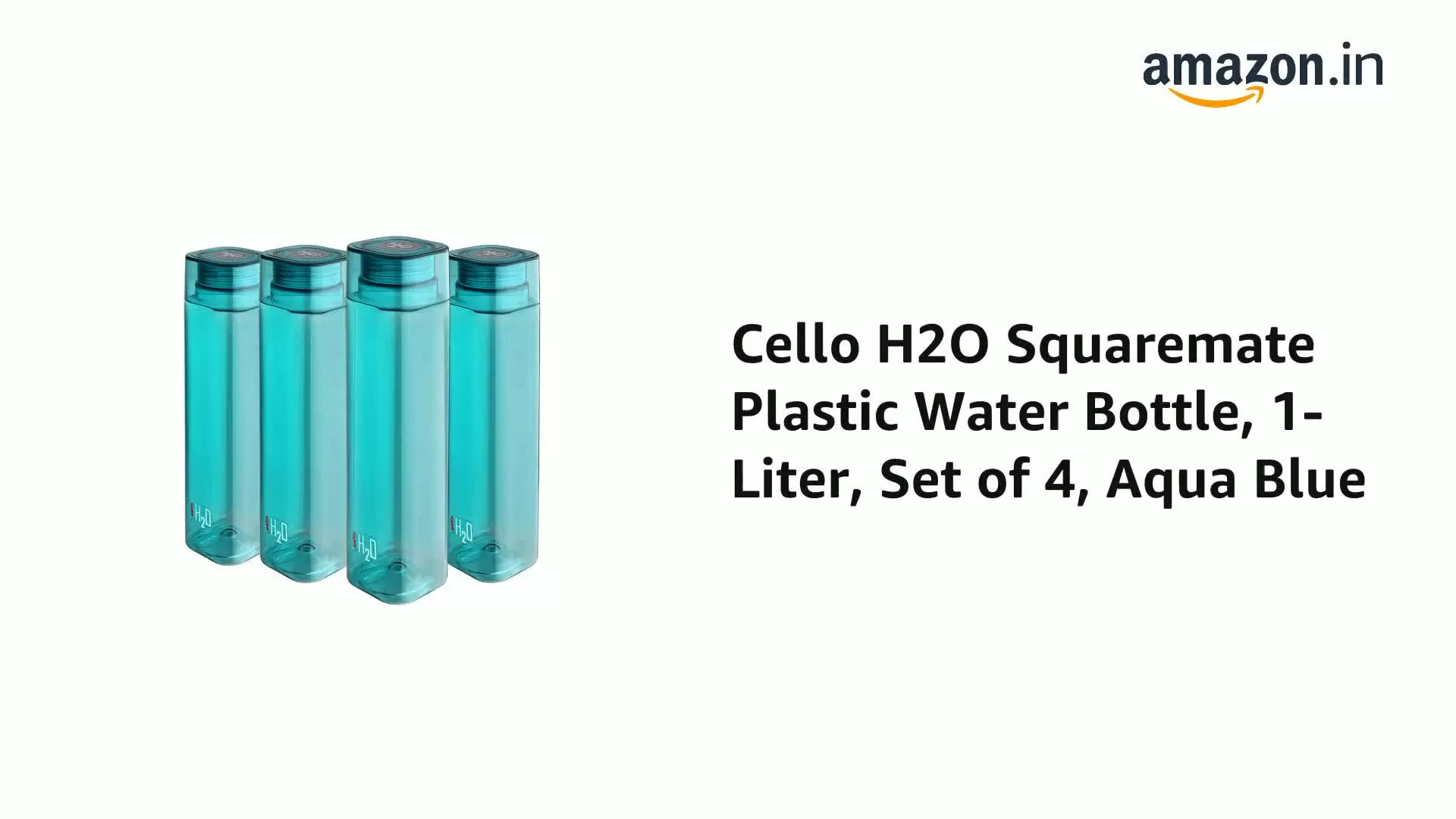 Cello H2O Squaremate Plastic Water Bottle 1-Liter Set of 4 Aqua Blue, 2 image