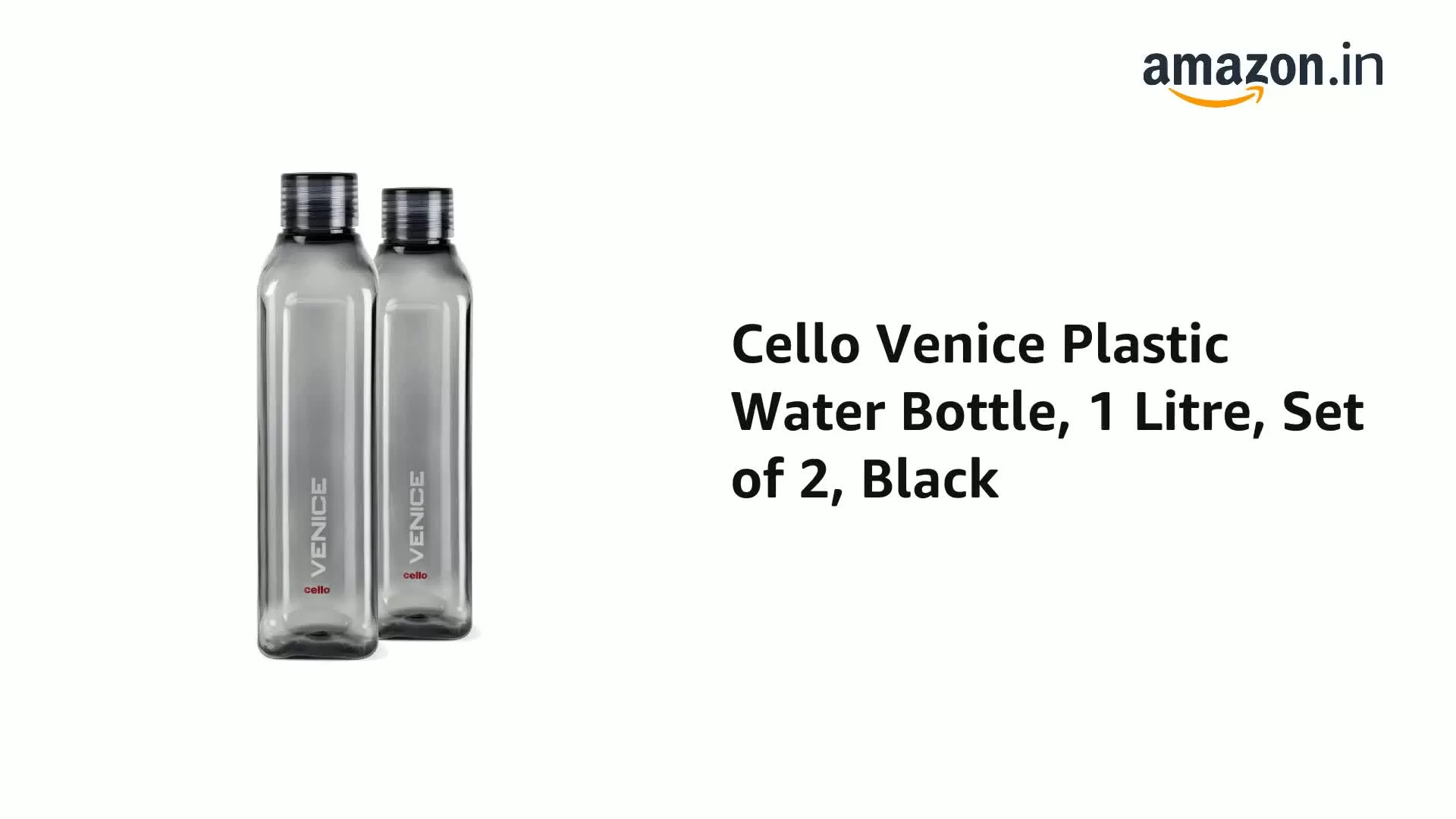 Cello Venice Plastic Water Bottle 1 Litre Set of 2 Black, 2 image