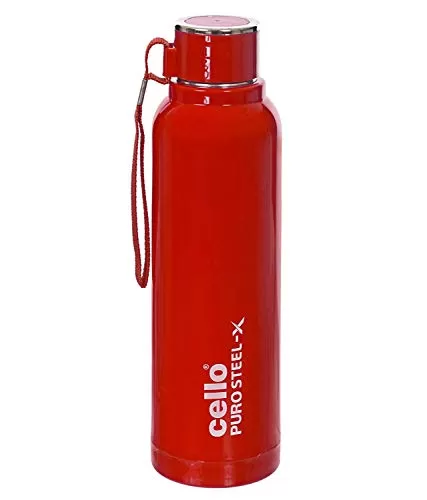 Cello Puro Steel-X Benz Water Bottle with Inner Steel and Outer Plastic 900 ml Set of 2(Red), 10 image