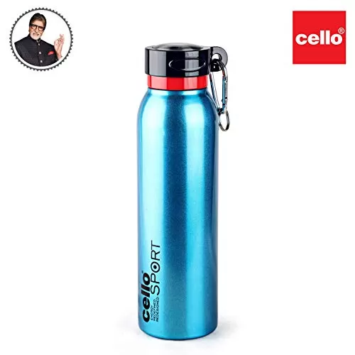 Cello Beatle Stainless Steel Double Walled Water Bottle Hot and Cold 550ml 1pc Flask Metallic Blue, 4 image