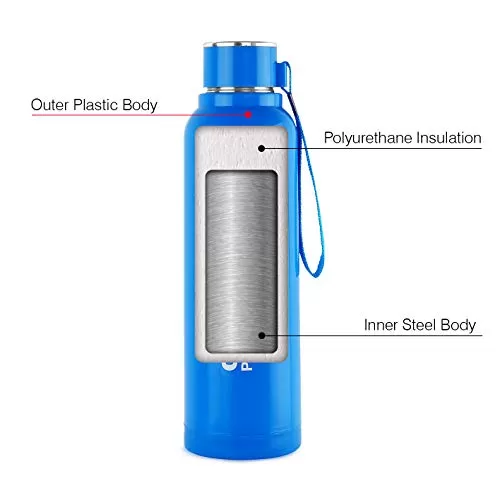 Cello Puro Steel-X Benz Water Bottle with Inner Steel and Outer Plastic 900 ml (Blue), 8 image