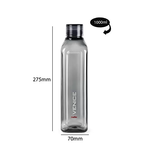 Cello Venice Plastic Water Bottle 1 Litre Set of 2 Black, 6 image