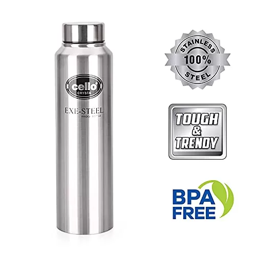 Cello Crysta Stainless Steel Single Walled Water Bottle 1000ml 2pcs Silver, 3 image