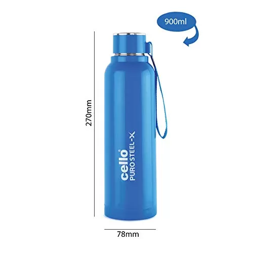 Cello Puro Steel-X Benz Water Bottle with Inner Steel and Outer Plastic 900 ml (Blue), 10 image