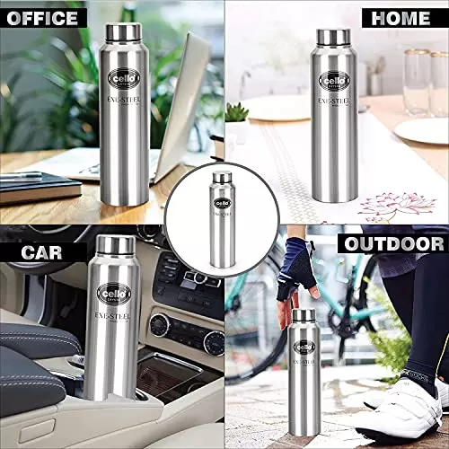 Cello Crysta Stainless Steel Single Walled Water Bottle 1000ml 2pcs Silver, 6 image