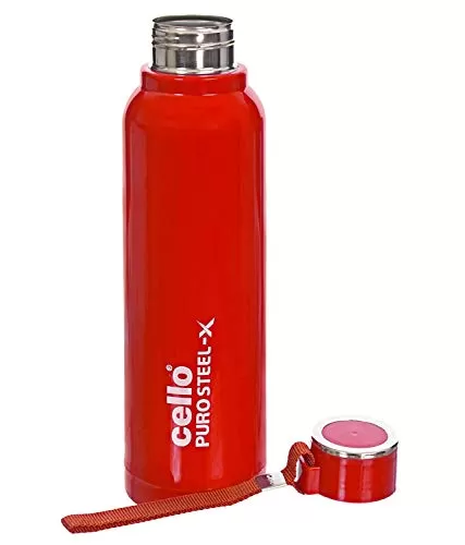 Cello Puro Steel-X Benz Water Bottle with Inner Steel and Outer Plastic 900 ml Set of 2(Red), 8 image