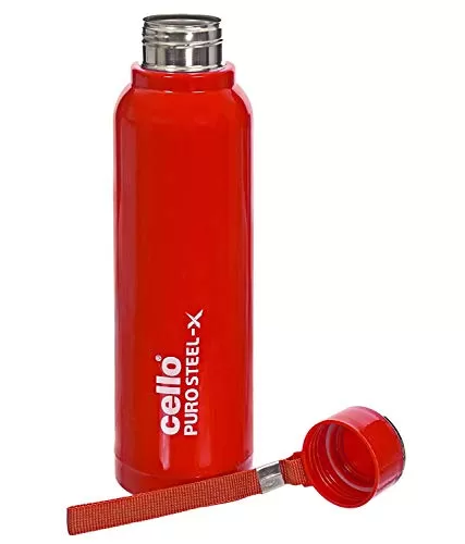 Cello Puro Steel-X Benz Water Bottle with Inner Steel and Outer Plastic 900 ml Set of 2(Red), 6 image