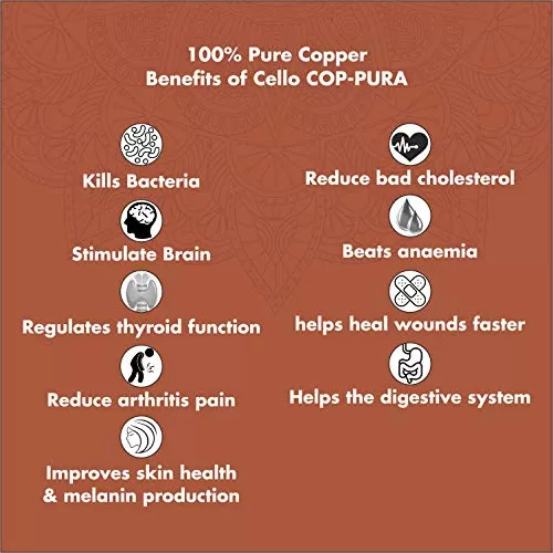Cello Cop- Pura Shubh Copper Bottle 1000 ml Copper, 4 image