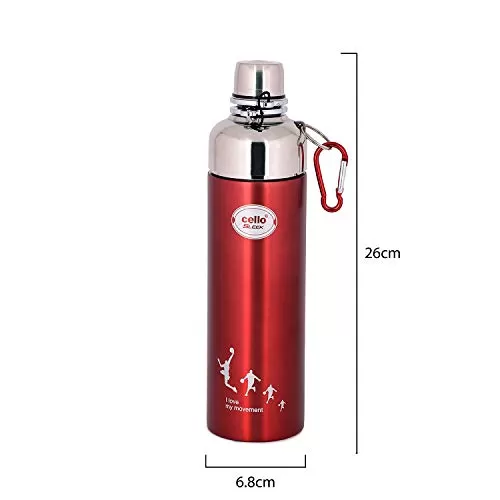 Cello Sleek Stainless Steel Hot and Cold Double Walled Water Bottle (600ml Red), 3 image