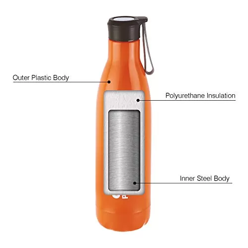 Cello Puro Steel-X Rover Water Bottle with Inner Steel and Outer Plastic 1pc 600ml Orange, 6 image