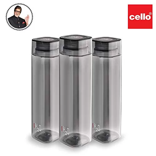 Cello H2O Squaremate Plastic Water Bottle 1-Liter Set of 3 Black, 2 image