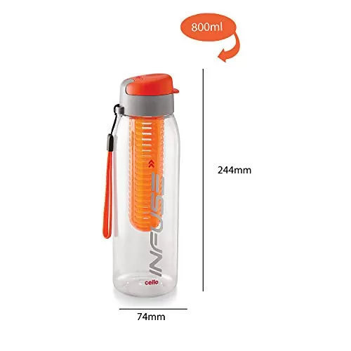 Cello Infuse Plastic Water Bottle Set 800ml Set of 3 Orange, 6 image