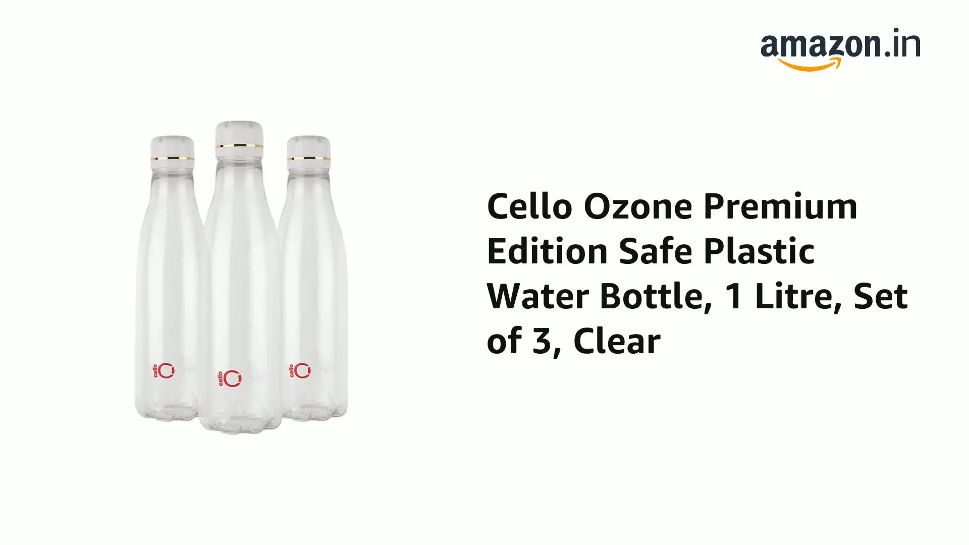 Cello Ozone Plastic Water Bottle 1000ml Set of 3 Clear, 2 image