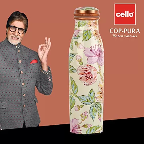 Cello Cop-Pura Good Earth Copper Water Bottle 1000ml 1pc Flora, 2 image
