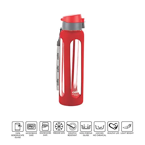 Cello Go Sports Borosilicate Glass Water Bottle 550ml Red, 4 image