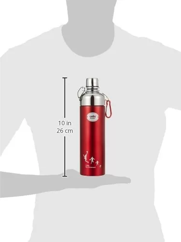 Cello Sleek Stainless Steel Hot and Cold Double Walled Water Bottle (600ml Red), 5 image
