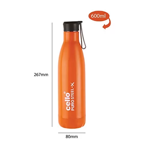 Cello Puro Steel-X Rover Water Bottle with Inner Steel and Outer Plastic 1pc 600ml Orange, 8 image