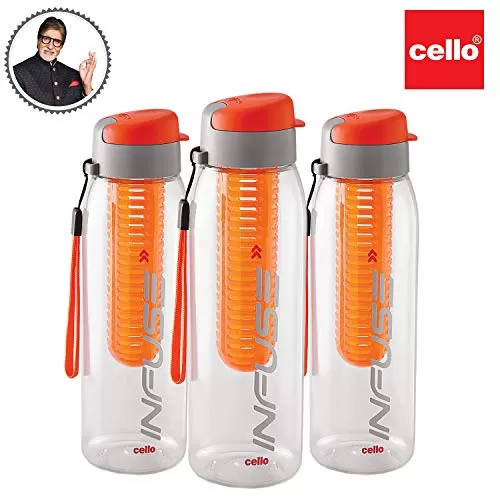 Cello Infuse Plastic Water Bottle Set 800ml Set of 3 Orange, 2 image