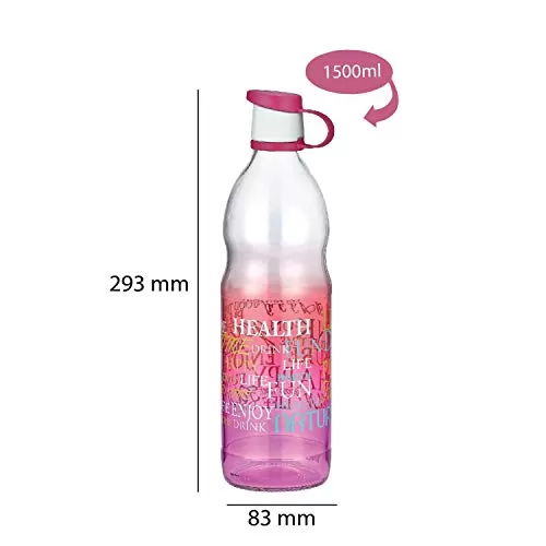 Cello D'Ziner Clear Glass Water Bottle Light Weight and Leak Proof 1000 ml Pink, 6 image