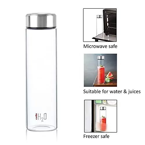 Cello H2O Steelo Borosilicate Glass Water Bottle Microwave Safe Clear 1000ml (CLO_GLS_H2OSTEELO_1000ML), 3 image