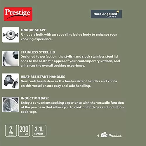 Black-9OT Details about   Prestige Hard Anodised Cookware kadhai 200 mm 