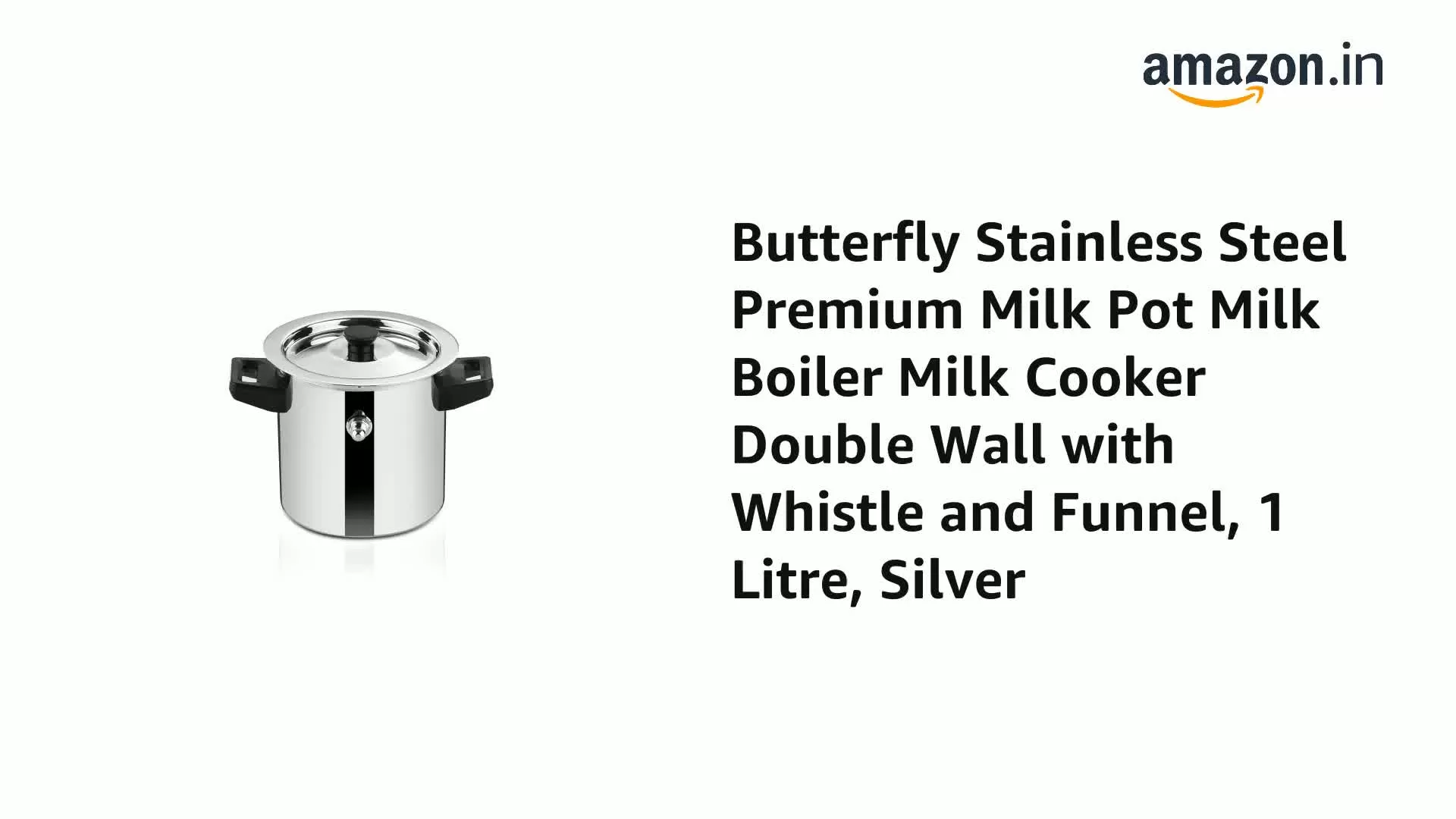 Butterfly Stainless Steel Premium Milk Pot Milk Boiler Milk Cooker Double Wall with Whistle and Funnel 1 Litre Silver, 2 image
