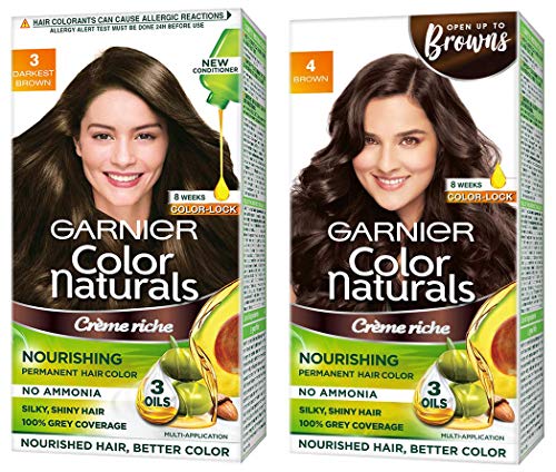 Garnier Color Naturals CrâÂ®me hair color Shade 3 Darkest Brown 70ml + 60g  & Garnier Color Naturals CrâÂ®me hair color Shade 4 Brown 70ml + 60g - the  best price and delivery | Globally
