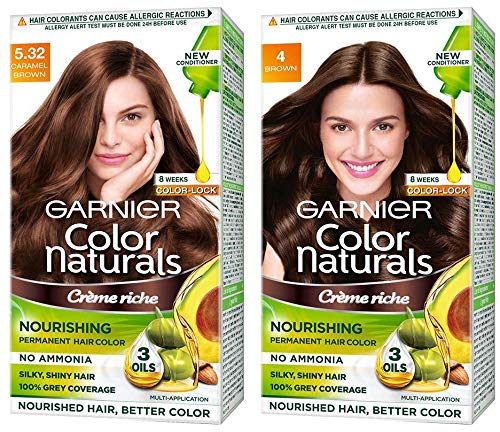 Garnier Color Naturals Cr¨me hair color Shade  Caramel Brown 70ml + 60g  And Garnier Color Naturals Cr¨me hair color Shade 4 Brown 70ml + 60g - the  best price and delivery | Globally